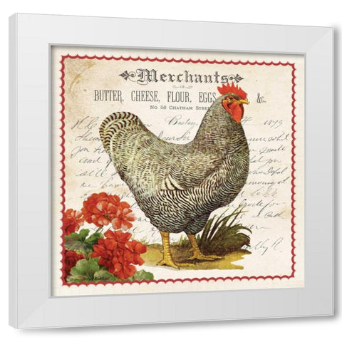 Geraniums and Rooster White Modern Wood Framed Art Print by Babbitt, Gwendolyn