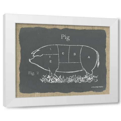 Pig on Burlap White Modern Wood Framed Art Print by Babbitt, Gwendolyn