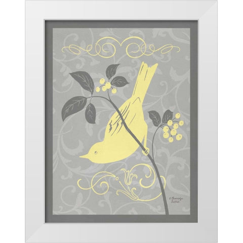 Grey and Yellow Bird I White Modern Wood Framed Art Print by Babbitt, Gwendolyn