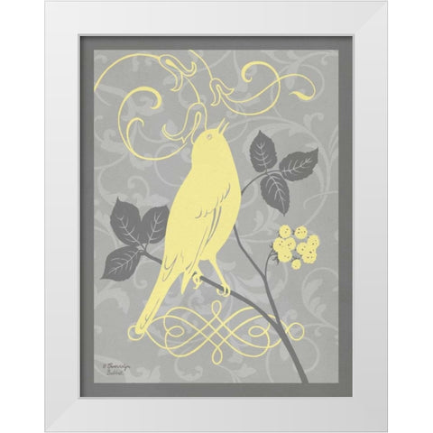 Grey and Yellow Bird III White Modern Wood Framed Art Print by Babbitt, Gwendolyn