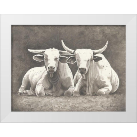 Two White Bulls White Modern Wood Framed Art Print by Babbitt, Gwendolyn