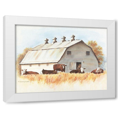 White Barn and Cattle White Modern Wood Framed Art Print by Babbitt, Gwendolyn