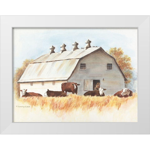 White Barn and Cattle White Modern Wood Framed Art Print by Babbitt, Gwendolyn