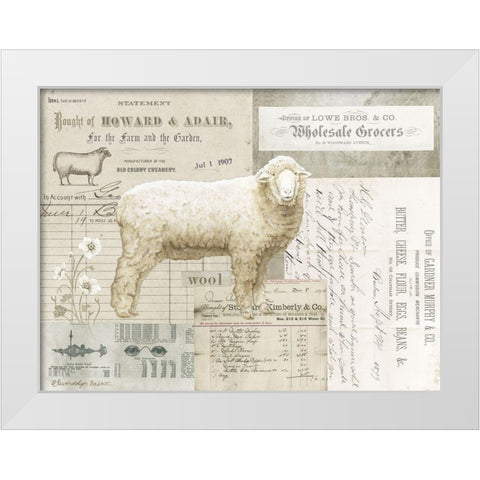 Sheep On Ephemera I White Modern Wood Framed Art Print by Babbitt, Gwendolyn