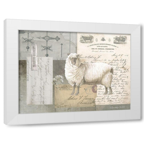 Sheep On Ephemera II White Modern Wood Framed Art Print by Babbitt, Gwendolyn