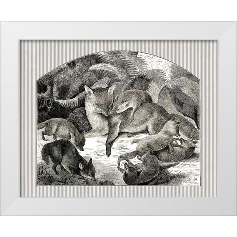 Fox Mom and Cubs White Modern Wood Framed Art Print by Babbitt, Gwendolyn