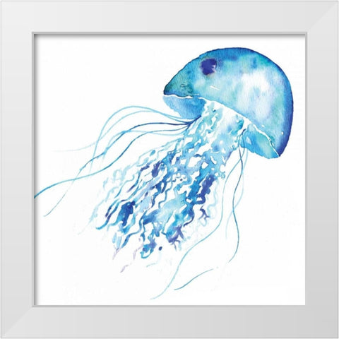 Blue Jellyfish White Modern Wood Framed Art Print by Berrenson, Sara