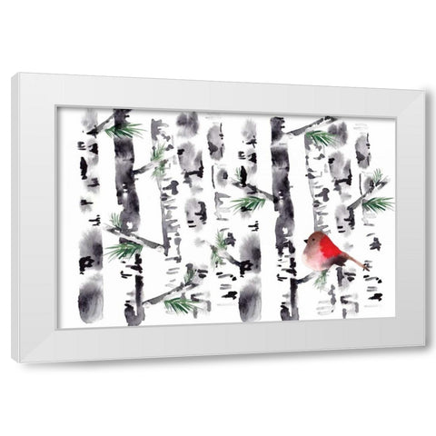 Bird in Birch White Modern Wood Framed Art Print by Berrenson, Sara