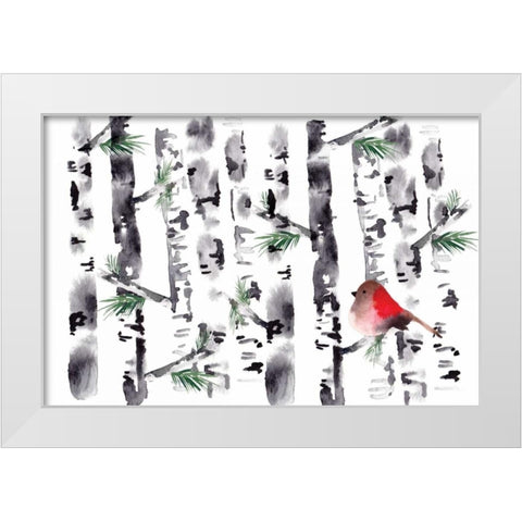 Bird in Birch White Modern Wood Framed Art Print by Berrenson, Sara