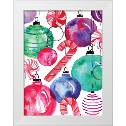 Candy Cane Ornaments White Modern Wood Framed Art Print by Berrenson, Sara