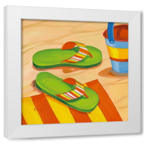 Green Flip Flops White Modern Wood Framed Art Print by Brent, Paul