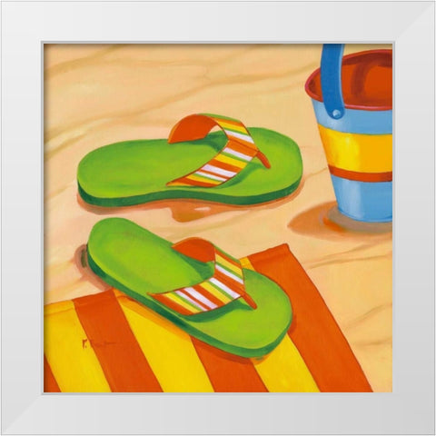Green Flip Flops White Modern Wood Framed Art Print by Brent, Paul