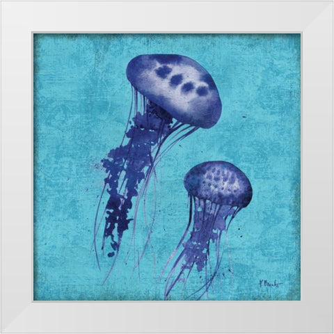 Indigo Jellyfish I White Modern Wood Framed Art Print by Brent, Paul