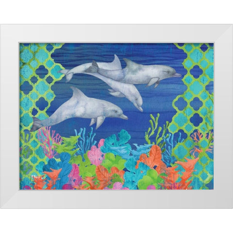 Geo Ocean Dolphins White Modern Wood Framed Art Print by Brent, Paul