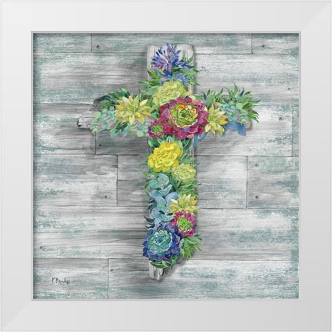 Succulent Cross White Modern Wood Framed Art Print by Brent, Paul