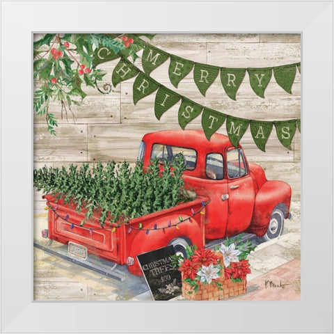 Farmhouse Pick-Up Holiday White Modern Wood Framed Art Print by Brent, Paul