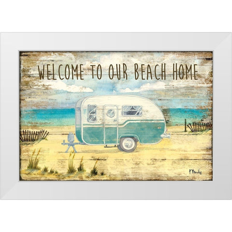 Beach Camping White Modern Wood Framed Art Print by Brent, Paul