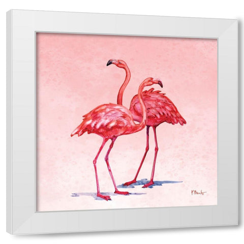 Hilo Flamingos I White Modern Wood Framed Art Print by Brent, Paul