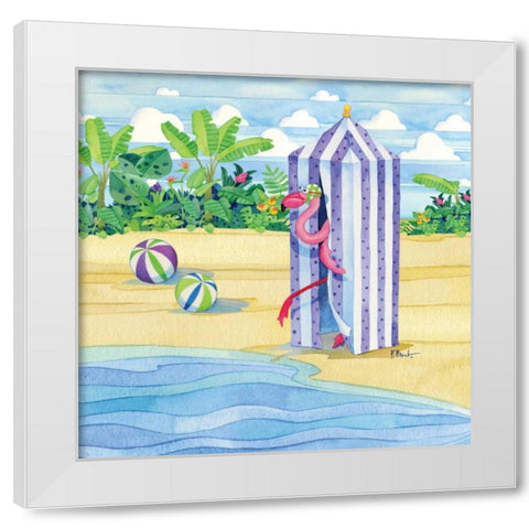 Cabana Flamingo White Modern Wood Framed Art Print by Brent, Paul