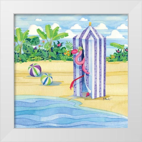 Cabana Flamingo White Modern Wood Framed Art Print by Brent, Paul
