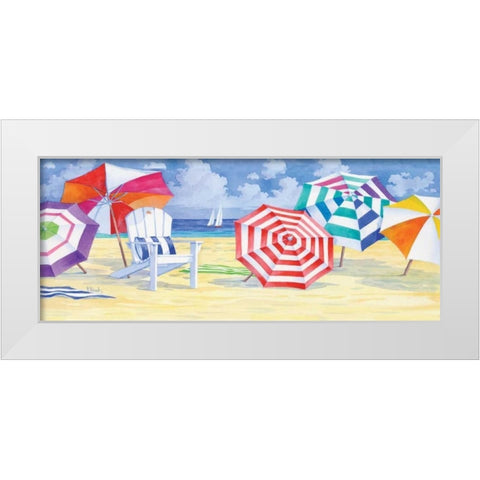 Umbrella Beach White Modern Wood Framed Art Print by Brent, Paul