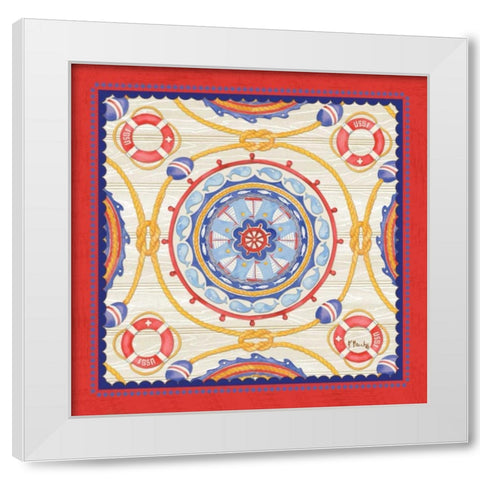 Red Nautical Suzani I White Modern Wood Framed Art Print by Brent, Paul