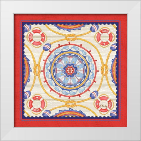 Red Nautical Suzani I White Modern Wood Framed Art Print by Brent, Paul