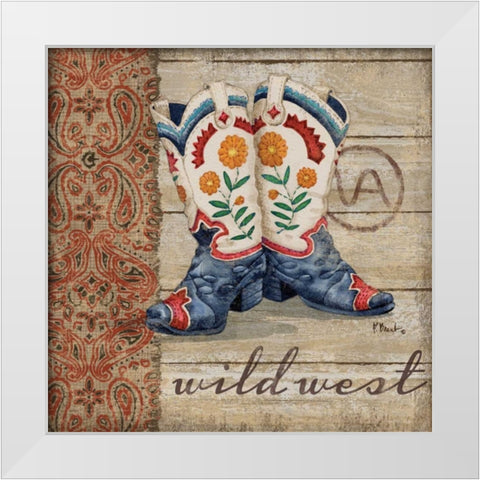 Wild West Boots IV White Modern Wood Framed Art Print by Brent, Paul