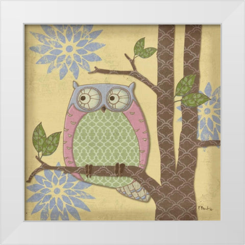 Pastel Fantasy Owls IV White Modern Wood Framed Art Print by Brent, Paul