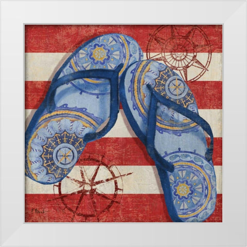Nautical Flip Flops II White Modern Wood Framed Art Print by Brent, Paul