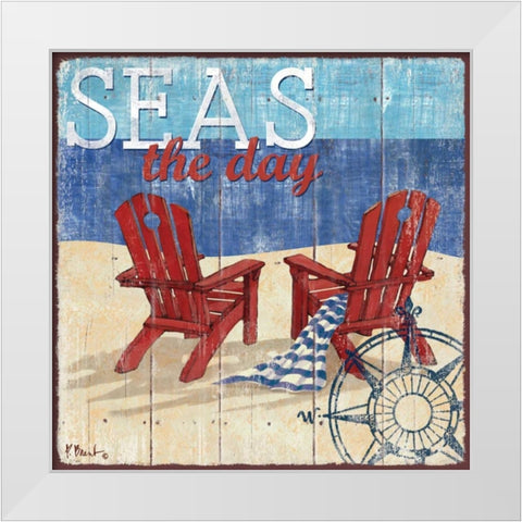 Seas the Day I White Modern Wood Framed Art Print by Brent, Paul