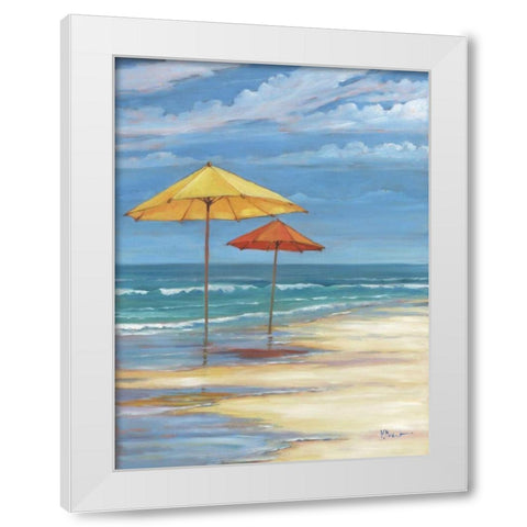 Umbrella Beachscape II White Modern Wood Framed Art Print by Brent, Paul