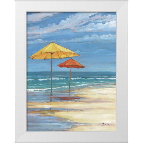 Umbrella Beachscape II White Modern Wood Framed Art Print by Brent, Paul