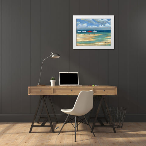Umbrella Beachscape III White Modern Wood Framed Art Print by Brent, Paul