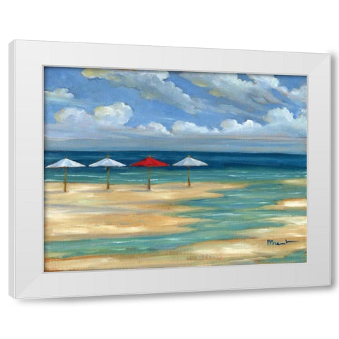 Umbrella Beachscape III White Modern Wood Framed Art Print by Brent, Paul