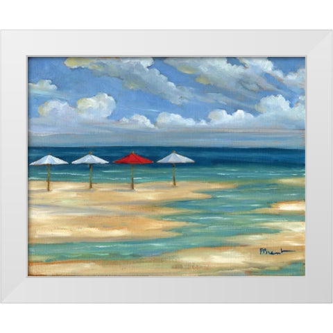 Umbrella Beachscape III White Modern Wood Framed Art Print by Brent, Paul