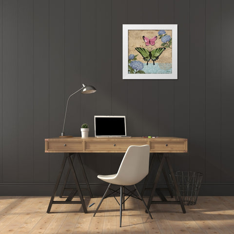Burlap Butterflies I White Modern Wood Framed Art Print by Brent, Paul