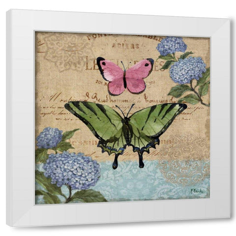 Burlap Butterflies I White Modern Wood Framed Art Print by Brent, Paul