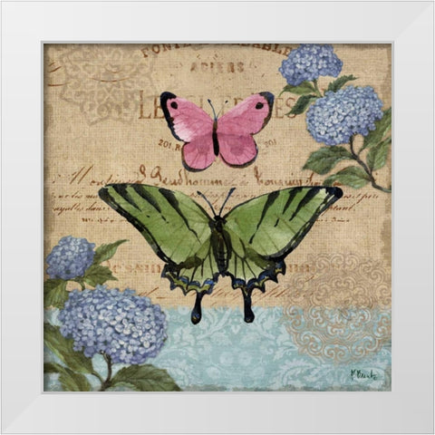 Burlap Butterflies I White Modern Wood Framed Art Print by Brent, Paul