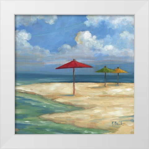 Umbrella Beachscape Sq. I White Modern Wood Framed Art Print by Brent, Paul