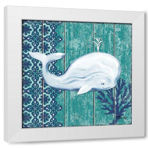 Indigo Sea V White Modern Wood Framed Art Print by Brent, Paul