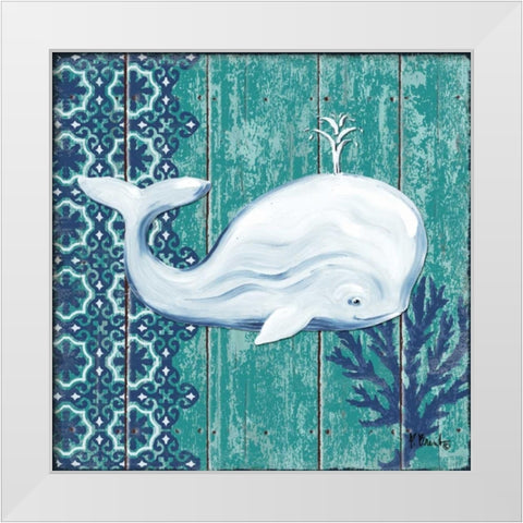 Indigo Sea V White Modern Wood Framed Art Print by Brent, Paul