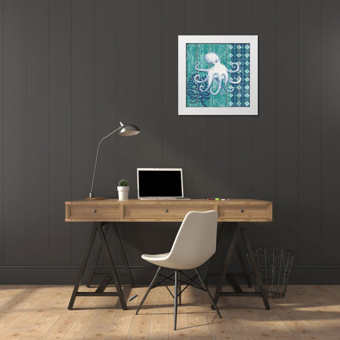 Indigo Sea IX White Modern Wood Framed Art Print by Brent, Paul
