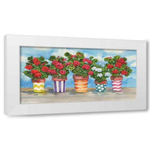 Fancy Pots Geraniums White Modern Wood Framed Art Print by Brent, Paul