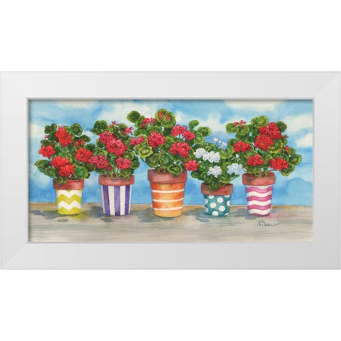 Fancy Pots Geraniums White Modern Wood Framed Art Print by Brent, Paul