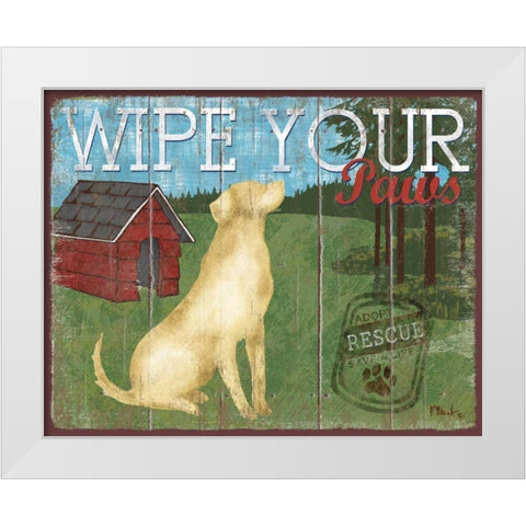 Wipe Your Paws White Modern Wood Framed Art Print by Brent, Paul