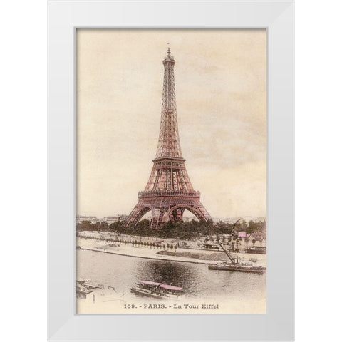 Vintage Eiffel Tower White Modern Wood Framed Art Print by Devereux, Sophie