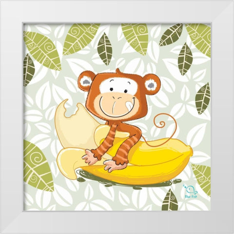 A Banana Ride White Modern Wood Framed Art Print by Blue Fish