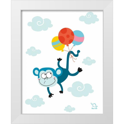 Ballooony Chimp White Modern Wood Framed Art Print by Blue Fish