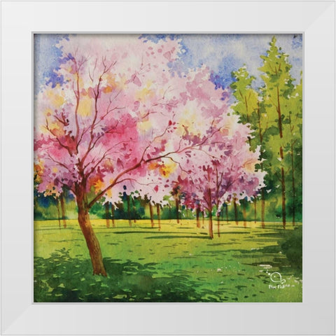 Cherry Blooms I White Modern Wood Framed Art Print by Blue Fish